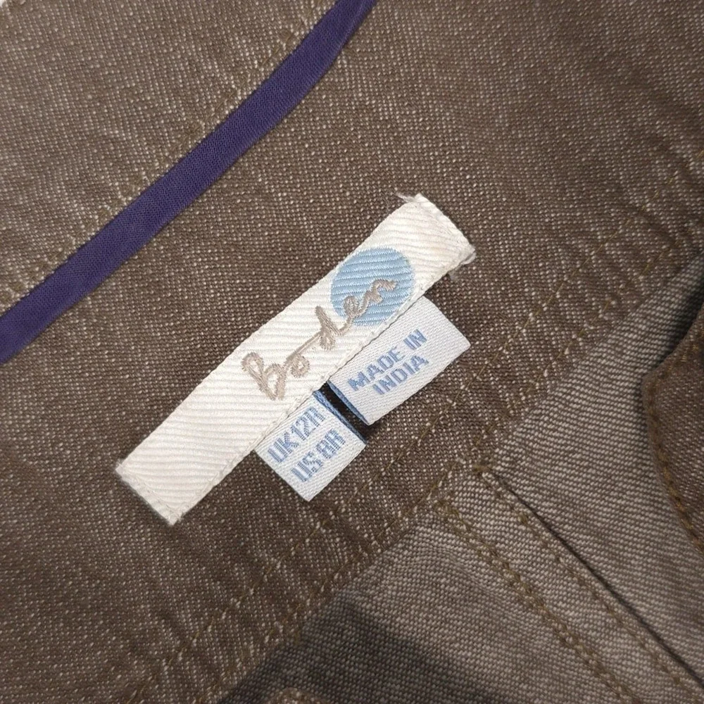 Boden Denim Mini Dress 8R Brown 100% Cotton Button Up Shift Tunic Natural WH443 - Picture 2 of 13